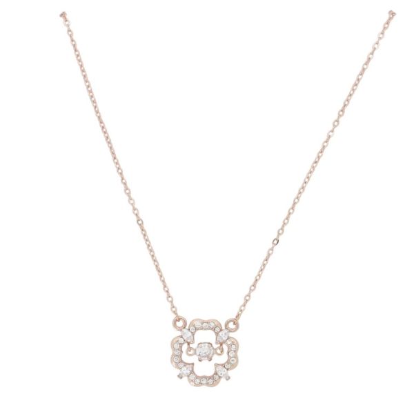 JEWELRY - NECKLACE - BRASS AND ZIRCON - CLOVER К208 - 1.5x1.6cm ROSE GOLD AND WHITE - 1pc.