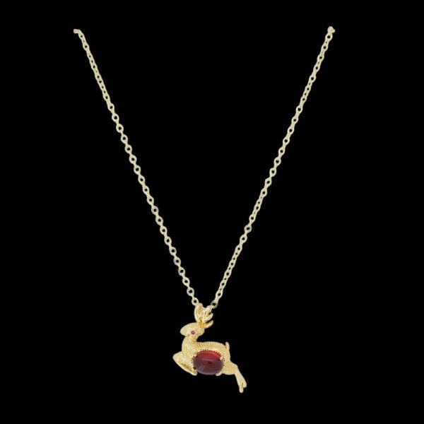 JEWELRY - NECKLACE - BRASS AND ZIRCON - DEER К176 - 2.0x1.9cm GOLD AND RED - 1pc.
