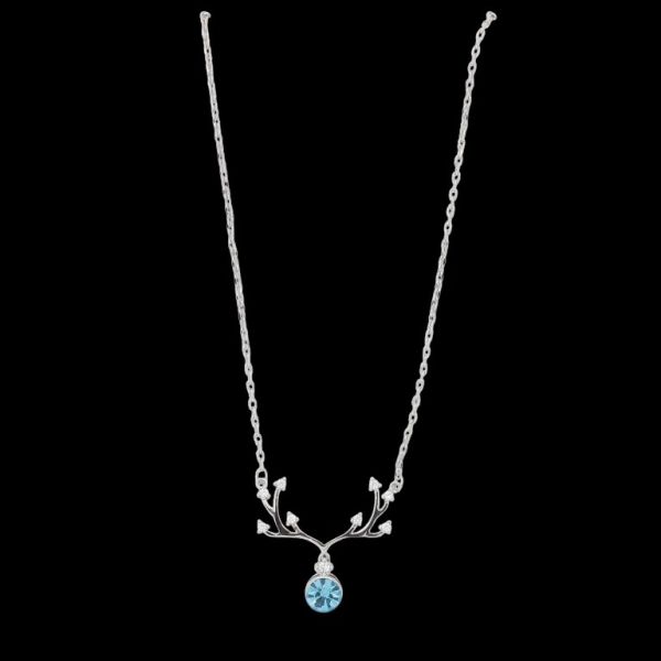JEWELRY - NECKLACE - BRASS AND ZIRCON - DEER К193 - 2.5x2.2cm NICKEL-WHITE-BLUE (LIGHT) - 1pc.