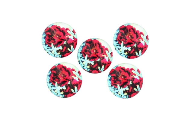 GLASS BEADS - CABOCHONS PATTERN - ROUND 20 MM - FLOWERS - PEONY - 25 pcs.