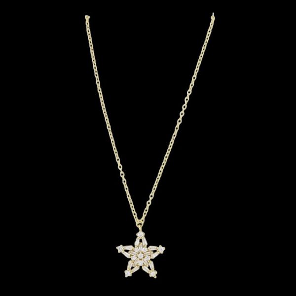 JEWELRY - NECKLACE - BRASS AND ZIRCON - STAR К175 - 1.8x2.0cm GOLD AND WHITE - PACKAGE 6pcs.