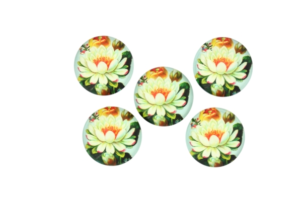 GLASS BEADS - CABOCHONS PATTERN - ROUND 20 MM - FLOWERS - LOTUS WHITE - 25 pcs.