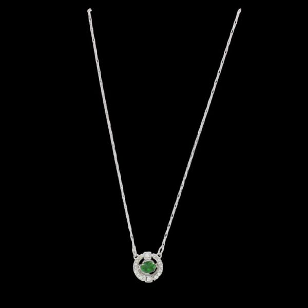 JEWELRY - NECKLACE - BRASS AND ZIRCON - CIRCLE К171 - 1.0x1.0cm NICKEL-WHITE-GREEN - 1pc.