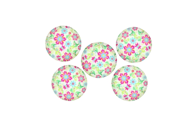 GLASS BEADS - CABOCHONS PATTERN - ROUND 20 MM - FLOWERS - PINK AND BLUE - 25 pcs.