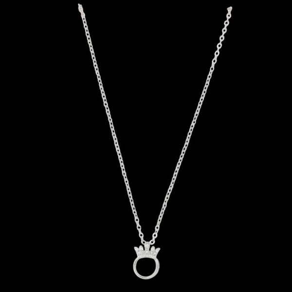 JEWELRY - NECKLACE - BRASS AND ZIRCON - CIRCLE WITH CROWN К182 - 0.9x1.3cm NICKEL AND WHITE - 1pc.