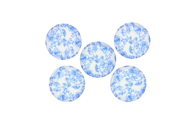 GLASS BEADS - CABOCHONS PATTERN - ROUND 20 MM - FLOWERS - BLUE 05 - 25 pcs.