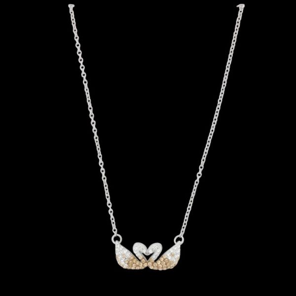 JEWELRY - NECKLACE - BRASS AND ZIRCON - SWANS К196 - 2.2x1.0cm NICKEL-WHITE-КАФЯВО (LIGHT) - PACKAGE 6pcs.