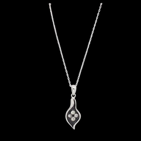 JEWELRY - NECKLACE - BRASS AND ZIRCON - LEAF К195 - 1.3x3.8cm NICKEL-BLACK-WHITE - 1pc.