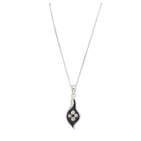 JEWELRY - NECKLACE - BRASS AND ZIRCON - LEAF К195 - 1.3x3.8cm NICKEL-BLACK-WHITE - PACKAGE 6pcs.