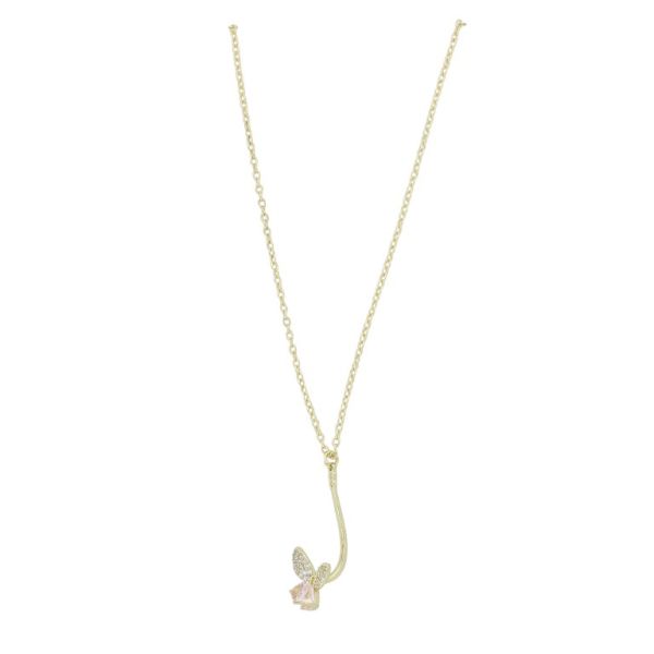 JEWELRY - NECKLACE - BRASS AND ZIRCON - BUTTERFLY К204 - 1.2x2.9cm GOLD-WHITE-PINK - PACKAGE 6pcs.