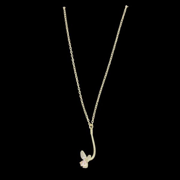 JEWELRY - NECKLACE - BRASS AND ZIRCON - BUTTERFLY К204 - 1.2x2.9cm GOLD-WHITE-PINK - PACKAGE 6pcs.