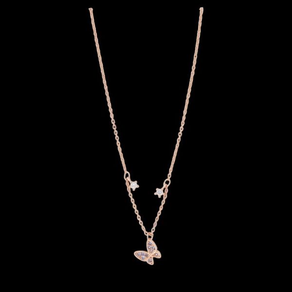JEWELRY - NECKLACE - BRASS AND ZIRCON - BUTTERFLY К205 - 0.8x0.8cm ROSE GOLD-PINK-BLUE (LIGHT) - 1pc.