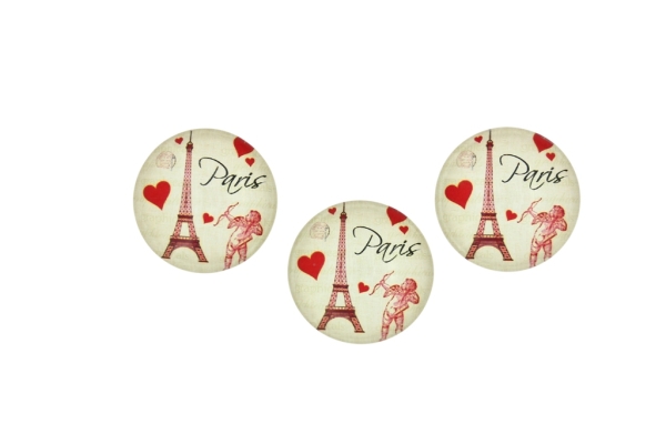 GLASS BEADS - CABOCHONS PATTERN - ROUND 22 MM - LANDMARKS - EIFFEL TOWER AND HEARTS 01 - 25 pcs.