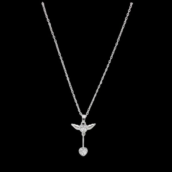 JEWELRY - NECKLACE - BRASS AND ZIRCON - HEARTS К164 - 1.7x3.2cm NICKEL AND WHITE - PACKAGE 6pcs.