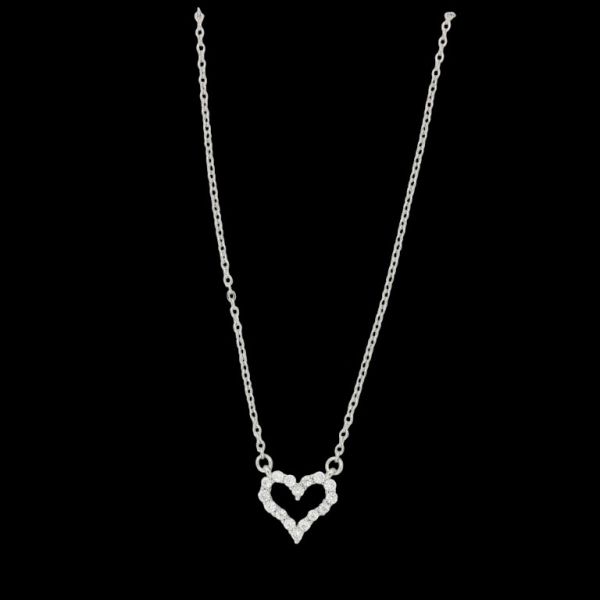 JEWELRY - NECKLACE - BRASS AND ZIRCON - HEART К161 - 1.5x1.4cm NICKEL AND WHITE - 1pc.