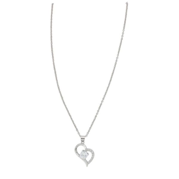 JEWELRY - NECKLACE - BRASS AND ZIRCON - HEART К162 - 1.6x2.7cm NICKEL AND WHITE - 1pc.