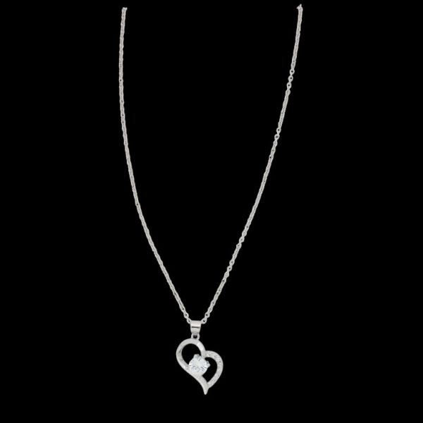 JEWELRY - NECKLACE - BRASS AND ZIRCON - HEART К162 - 1.6x2.7cm NICKEL AND WHITE - 1pc.