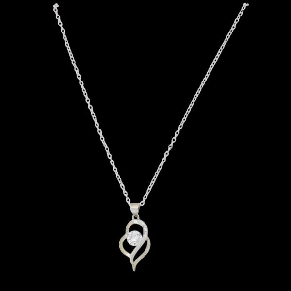 JEWELRY - NECKLACE - BRASS AND ZIRCON - HEART К163 - 1.2x2.7cm NICKEL AND WHITE - 1pc.