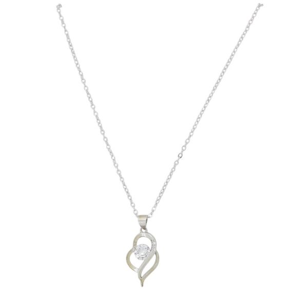 JEWELRY - NECKLACE - BRASS AND ZIRCON - HEART К163 - 1.2x2.7cm NICKEL AND WHITE - PACKAGE 6pcs.