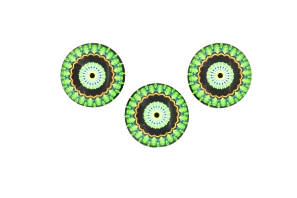 GLASS BEADS - CABOCHONS PATTERN - ROUND 22 MM - MANDALA - GREEN - 25 pcs.