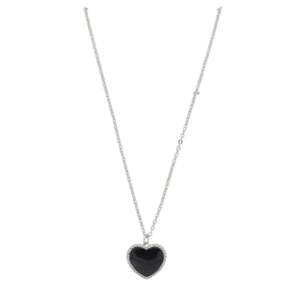 JEWELRY - NECKLACE - BRASS AND ZIRCON - HEART К192 - 1.6x1.5cm NICKEL-WHITE-BLACK - 1pc.