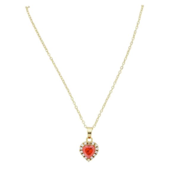 JEWELRY - NECKLACE - BRASS AND ZIRCON - HEART К209 - 1.0x1.8cm GOLD-WHITE-ORANGE - PACKAGE 6pcs.