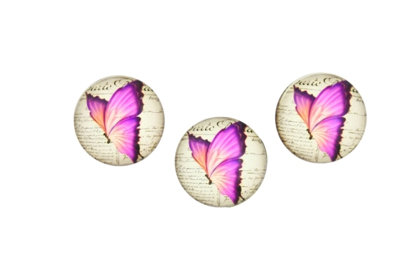 GLASS BEADS - CABOCHONS PATTERN - ROUND 22 MM - BUTTERFLY - CYCLAMA - 25 pcs.