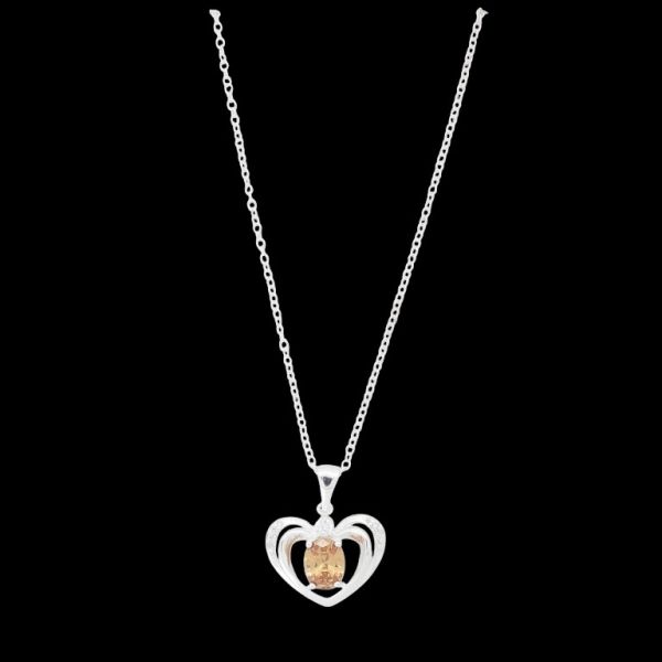 JEWELRY - NECKLACE - BRASS AND ZIRCON - HEART К212 - 2.0x2.5cm SILVER-WHITE-AMBER - 1pc.