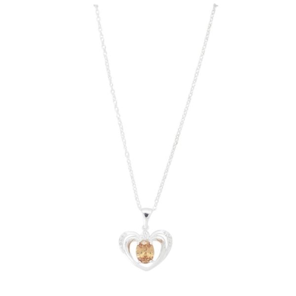 JEWELRY - NECKLACE - BRASS AND ZIRCON - HEART К212 - 2.0x2.5cm SILVER-WHITE-AMBER - PACKAGE 6pcs.