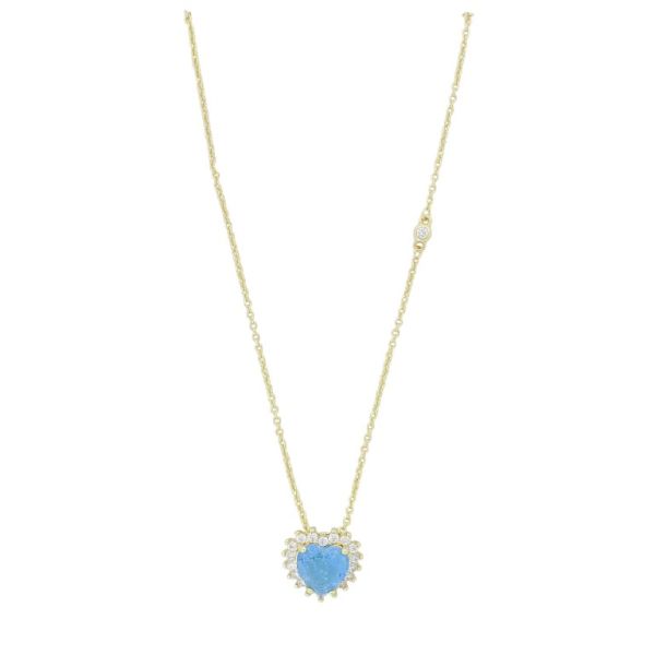JEWELRY - NECKLACE - BRASS AND ZIRCON - HEART К214 - 1.4x1.4cm GOLD-WHITE-BLUE (LIGHT) - 1pc.