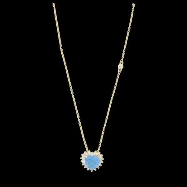 JEWELRY - NECKLACE - BRASS AND ZIRCON - HEART К214 - 1.4x1.4cm GOLD-WHITE-BLUE (LIGHT) - 1pc.