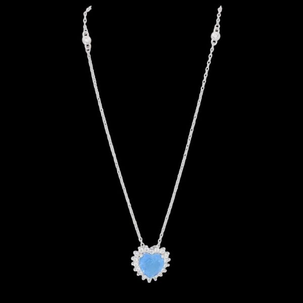 JEWELRY - NECKLACE - BRASS AND ZIRCON - HEART К214 - 1.4x1.4cm NICKEL-WHITE-BLUE (LIGHT) - PACKAGE 6pcs.