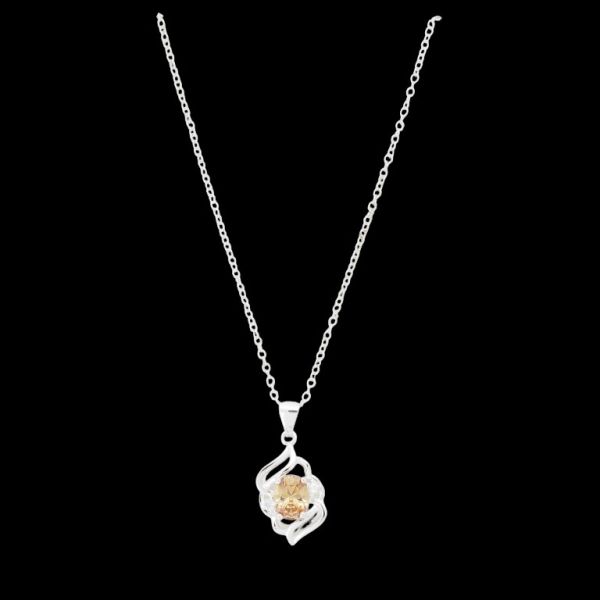 JEWELRY - NECKLACE - BRASS AND ZIRCON - FORM К201 - 1.3x2.8cm NICKEL-WHITE-AMBER - 1pc.