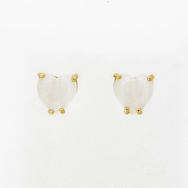 JEWELRY - EARRINGS - SCREW - CAT'S EYE - HEART Е535 - 1.0x1.0cm GOLD AND WHITE - 1 pair