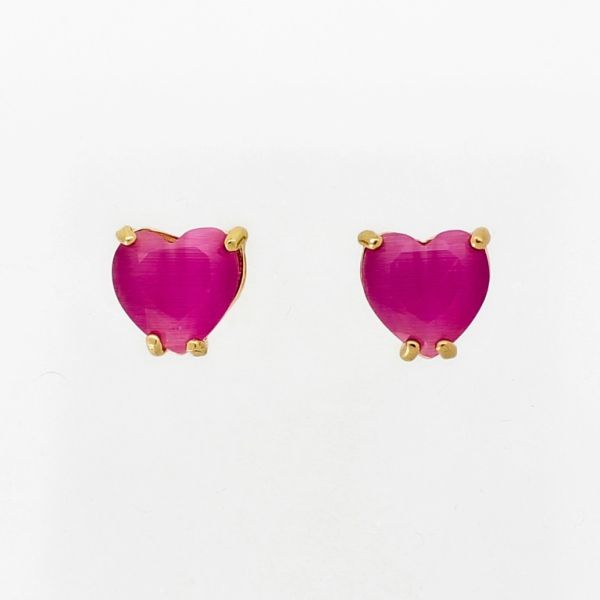 JEWELRY - EARRINGS - SCREW - CAT'S EYE - HEART Е535 - 1.0x1.0cm GOLD AND CYCLAMEN - 1 pair