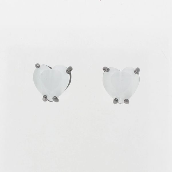 JEWELRY - EARRINGS - SCREW - CAT'S EYE - HEART Е535 - 1.0x1.0cm OXIDIZED AND WHITE - 1 pair