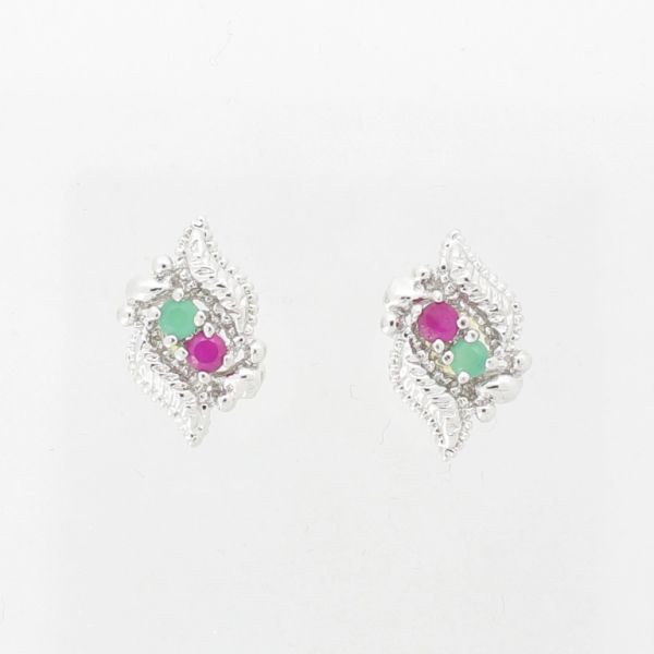 БИЖУТЕРИЯ - ОБЕЦИ - ВИНТ - МЕСИНГ И ЦИРКОН - ГЪСЕНИЦИ Е908  - НИКЕЛ-ЦИКЛАМА-ЗЕЛЕНО - ПАКЕТ 6 чифта