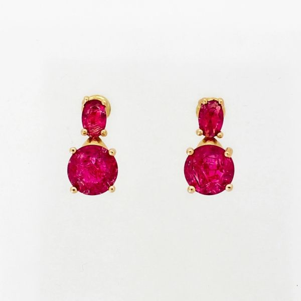 БИЖУТЕРИЯ - ОБЕЦИ - ВИНТ - МЕСИНГ И ЦИРКОН - Е907  - ЗЛАТИСТО И ЦИКЛАМА - ПАКЕТ 6 чифта