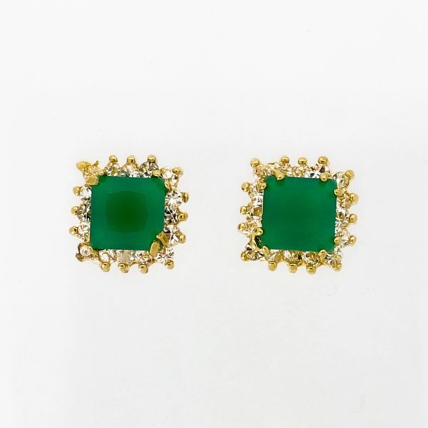 БИЖУТЕРИЯ - ОБЕЦИ - ВИНТ - МЕСИНГ И ЦИРКОН - КВАДРАТ 905  - ЗЛАТИСТО-БЯЛО-ЗЕЛЕНО - 1 чифт