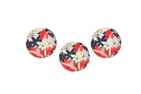 GLASS BEADS - CABOCHONS PATTERN - ROUND 22 MM - FLOWERS - LEAVES - 25 pcs.