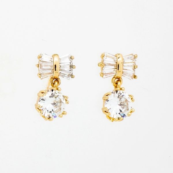 БИЖУТЕРИЯ - ОБЕЦИ - ВИНТ - МЕСИНГ И ЦИРКОН - ПАНДЕЛКА 906  - ЗЛАТИСТО И БЯЛО - ПАКЕТ 6 чифта