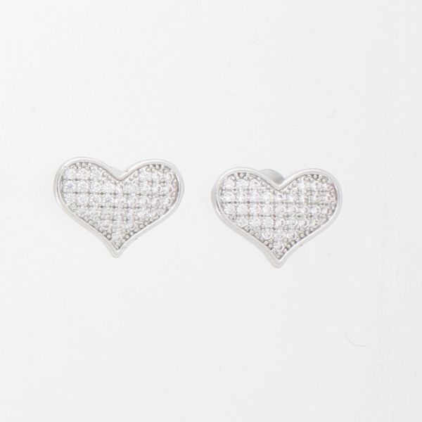 БИЖУТЕРИЯ - ОБЕЦИ - ВИНТ - МЕСИНГ И ЦИРКОН - СЪРЦЕ Е910  - НИКЕЛ И БЯЛО - 1 чифт