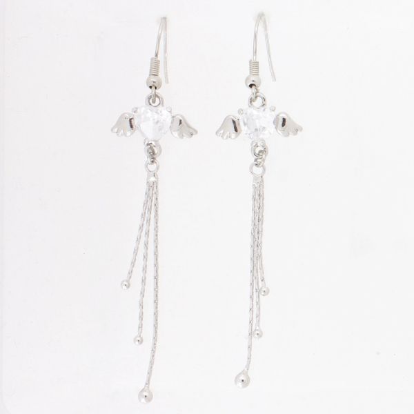 JEWELRY - EARRINGS - HOOK - BRASS AND ZIRCON - HEART Е911 - NICKEL AND WHITE - PACKAGE 6 pairs