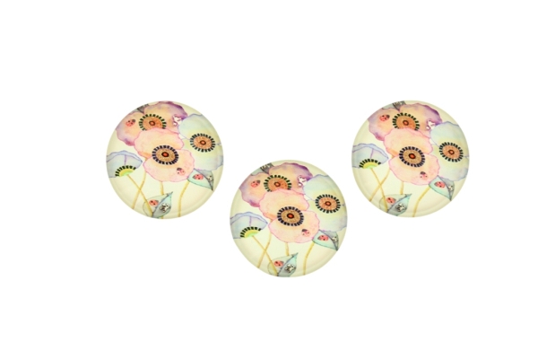 GLASS BEADS - CABOCHONS PATTERN - ROUND 22 MM - FLOWERS - POPPY PATTERN - 25 pcs.