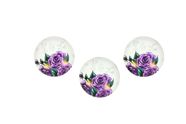 GLASS BEADS - CABOCHONS PATTERN - ROUND 22 MM - FLOWERS - ROSE PURPLE 01 - 25 pcs.