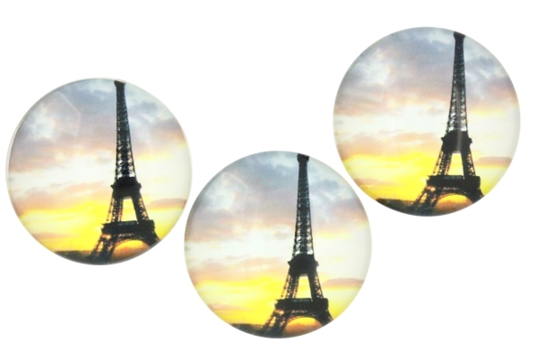 GLASS BEADS - CABOCHONS PATTERN - ROUND 35 MM - LANDMARKS - EIFFEL TOWER AND SUNSET - 10 pcs.