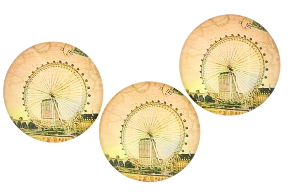 GLASS BEADS - CABOCHONS PATTERN - ROUND 35 MM - LANDMARKS - THE EYE OF LONDON - 10 pcs.