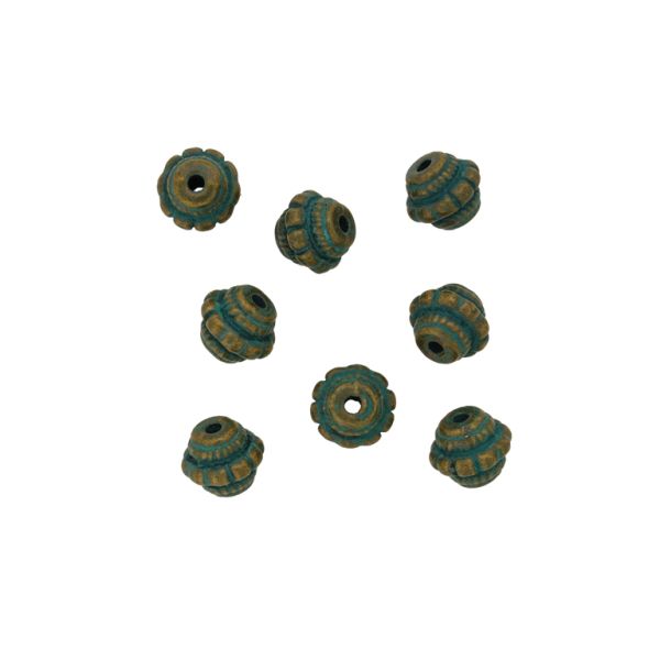 METAL BEADS WITH PATINA - CYLINDER 11 - 6x7mm ANTIQUE BRONZE AND TURQUOISE (DARK) - PACKAGE 80pcs. Hole-1.4mm