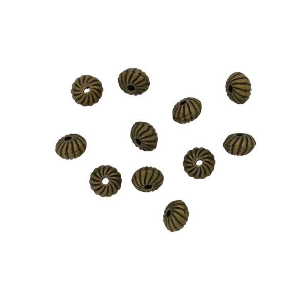 METAL BEADS - BALL RELIEF STRIPE 08 FLAT - 4x6mm ANTIQUE BRONZE - PACKAGE 200pcs. Hole-1.0mm