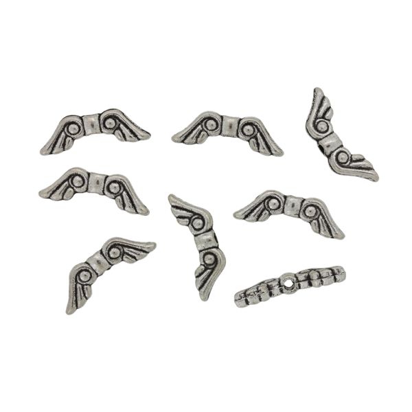 METAL BEADS - ANGEL WINGS 05 - 6x16x3mm NICKEL - PACKAGE 150pcs. Hole-1.4mm